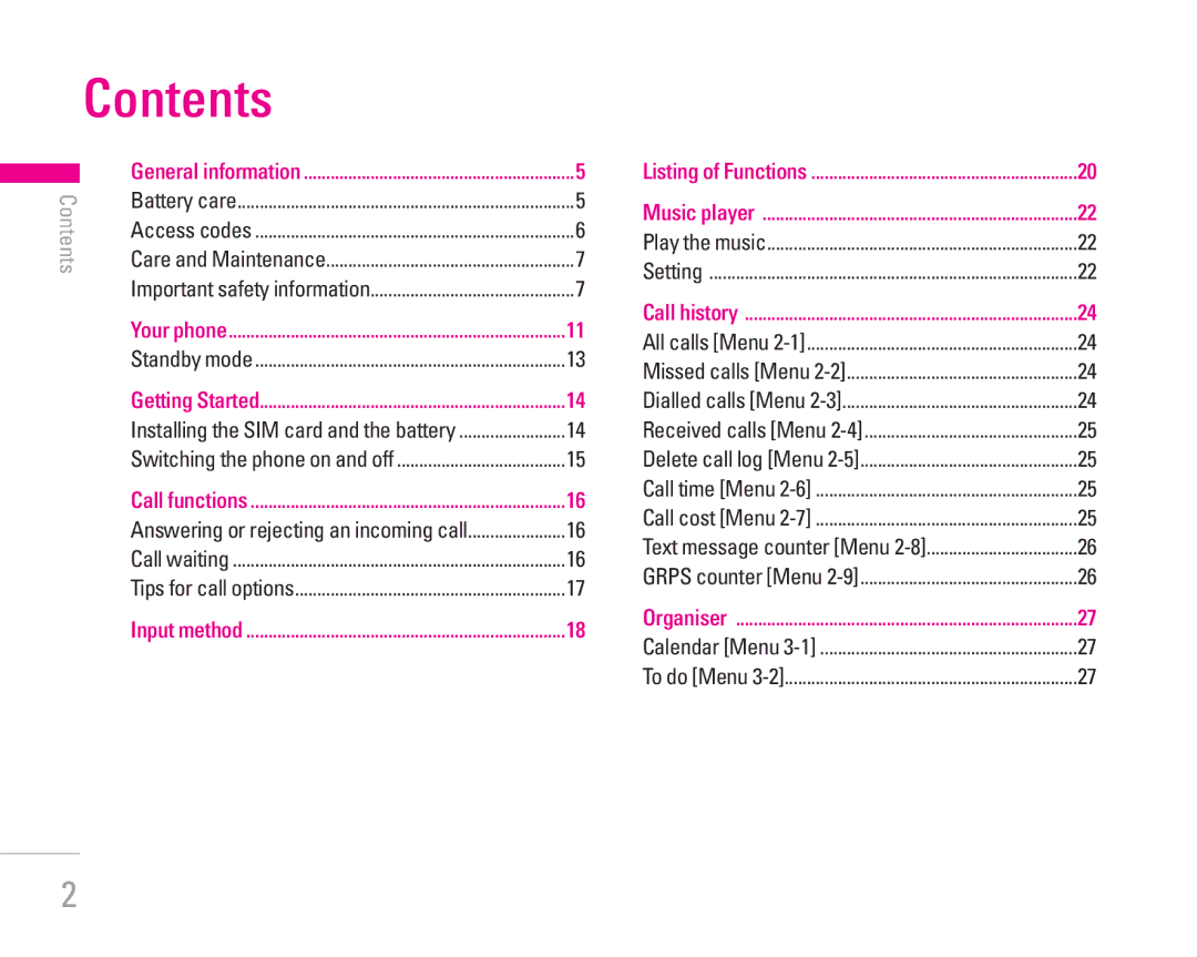 LG Electronics KG300 manual Contents 