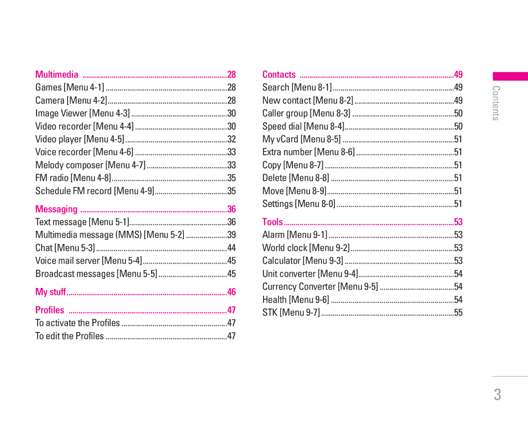 LG Electronics KG300 manual Contents 