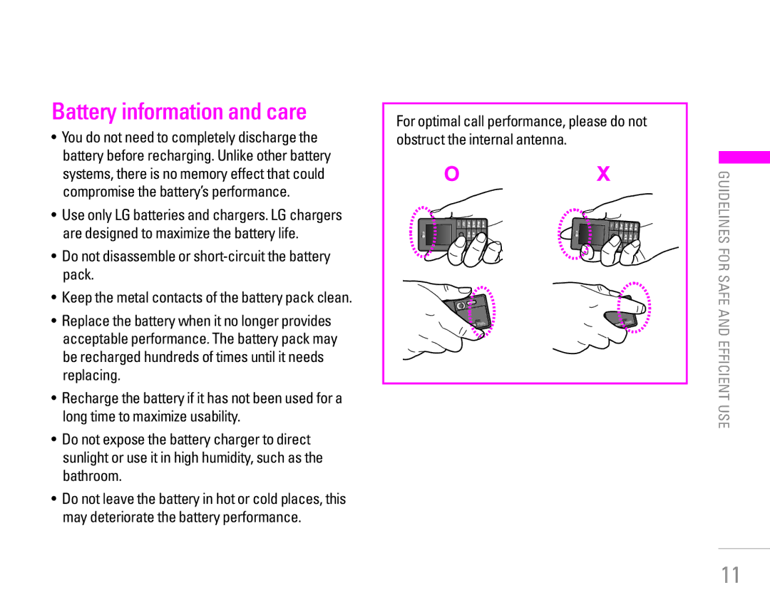 LG Electronics KG320 manual Battery information and care 