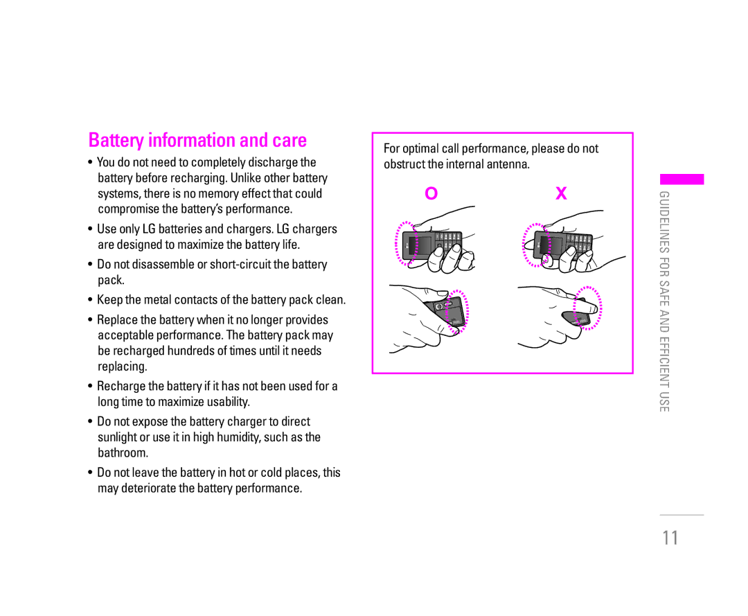 LG Electronics KG320S manual Battery information and care 