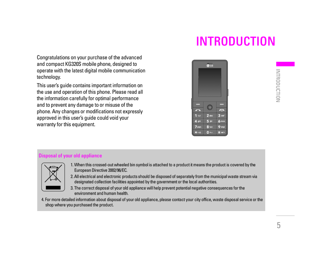 LG Electronics KG320S manual Introduction 