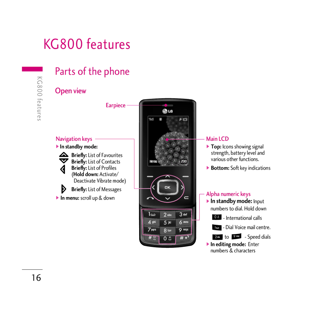 LG Electronics manual KG800 features, Open view 