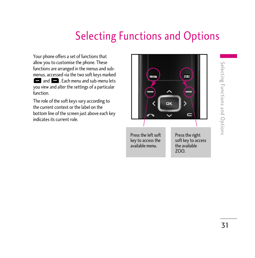 LG Electronics KG800 manual Press the left soft, Key to access, Available menu 