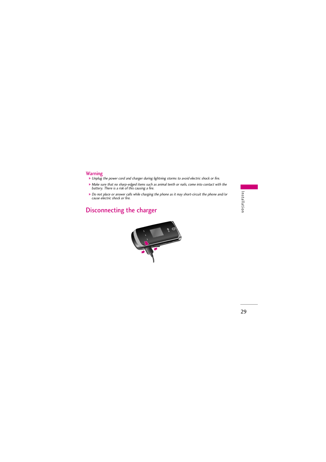 LG Electronics KG810 manual Disconnecting the charger 