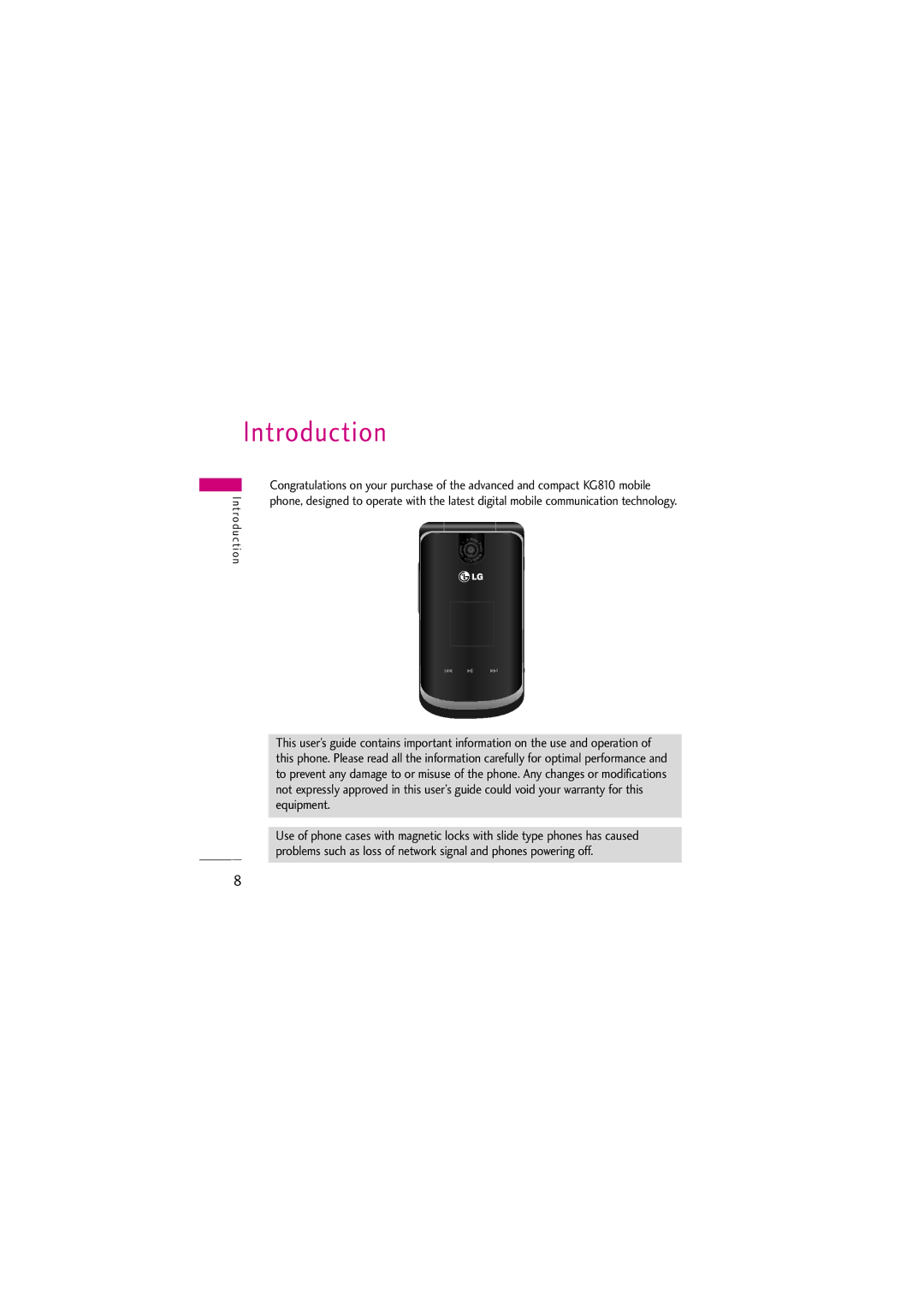 LG Electronics KG810 manual Introduction 