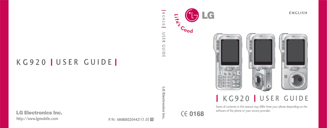 LG Electronics KG920 manual 9 2 0 U S E R G U I D E 