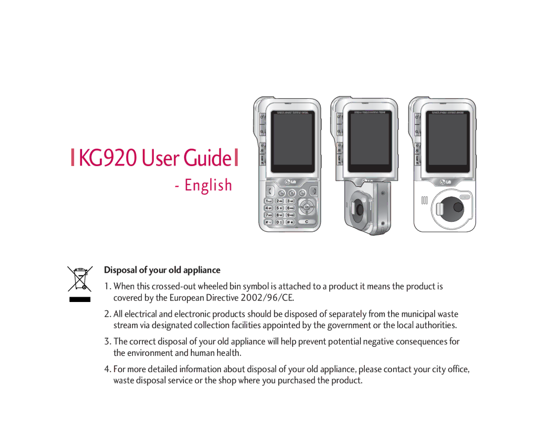 LG Electronics manual KG920 User Guide, English, Disposal of your old appliance 