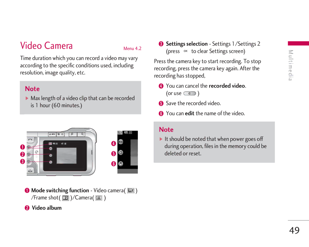 LG Electronics KG920 manual Video Camera 