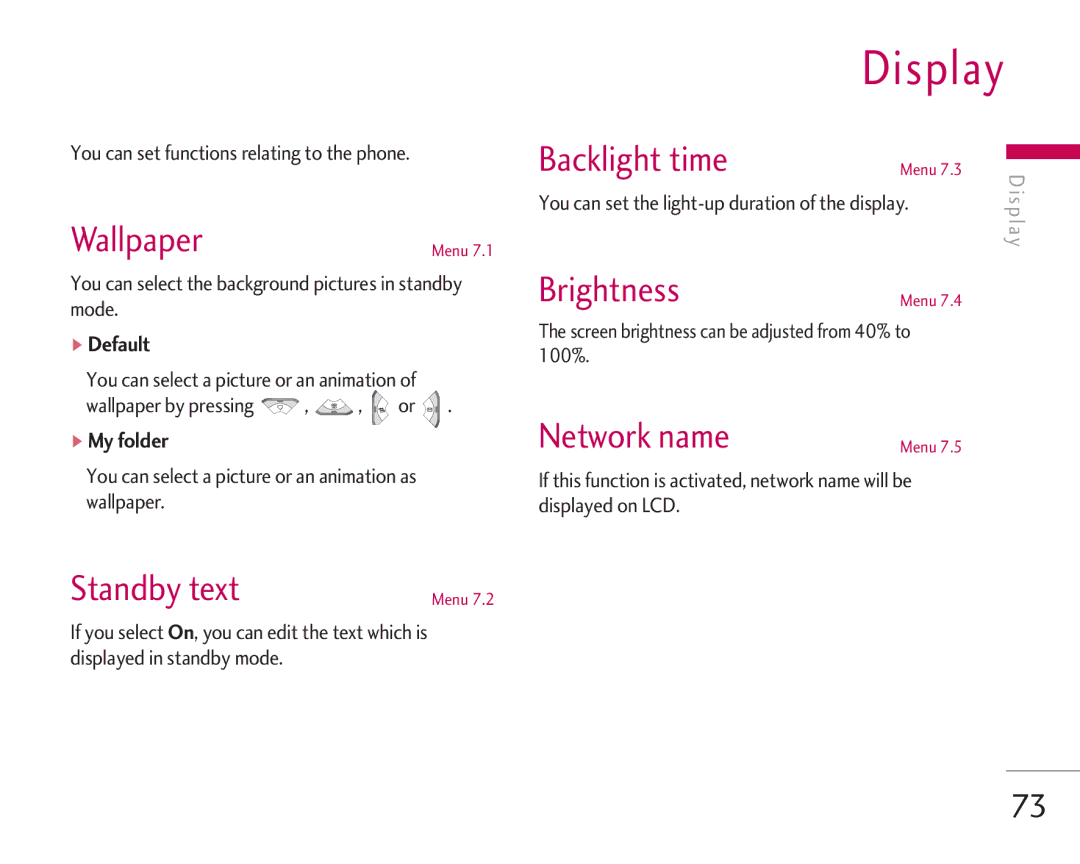 LG Electronics KG920 manual Display 