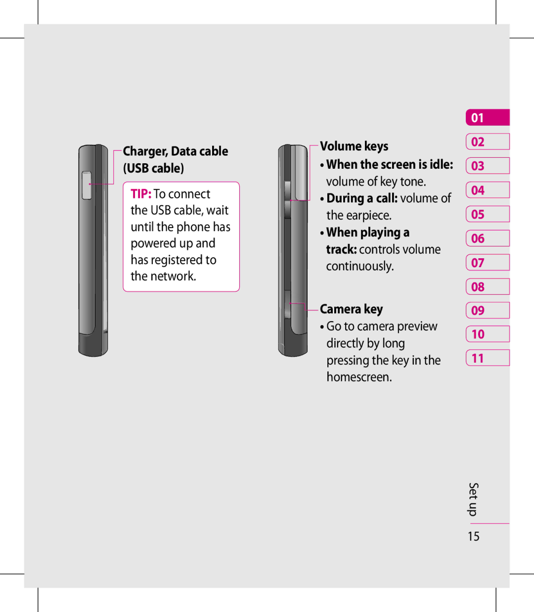 LG Electronics KM900 manual Volume keys, Camera key 