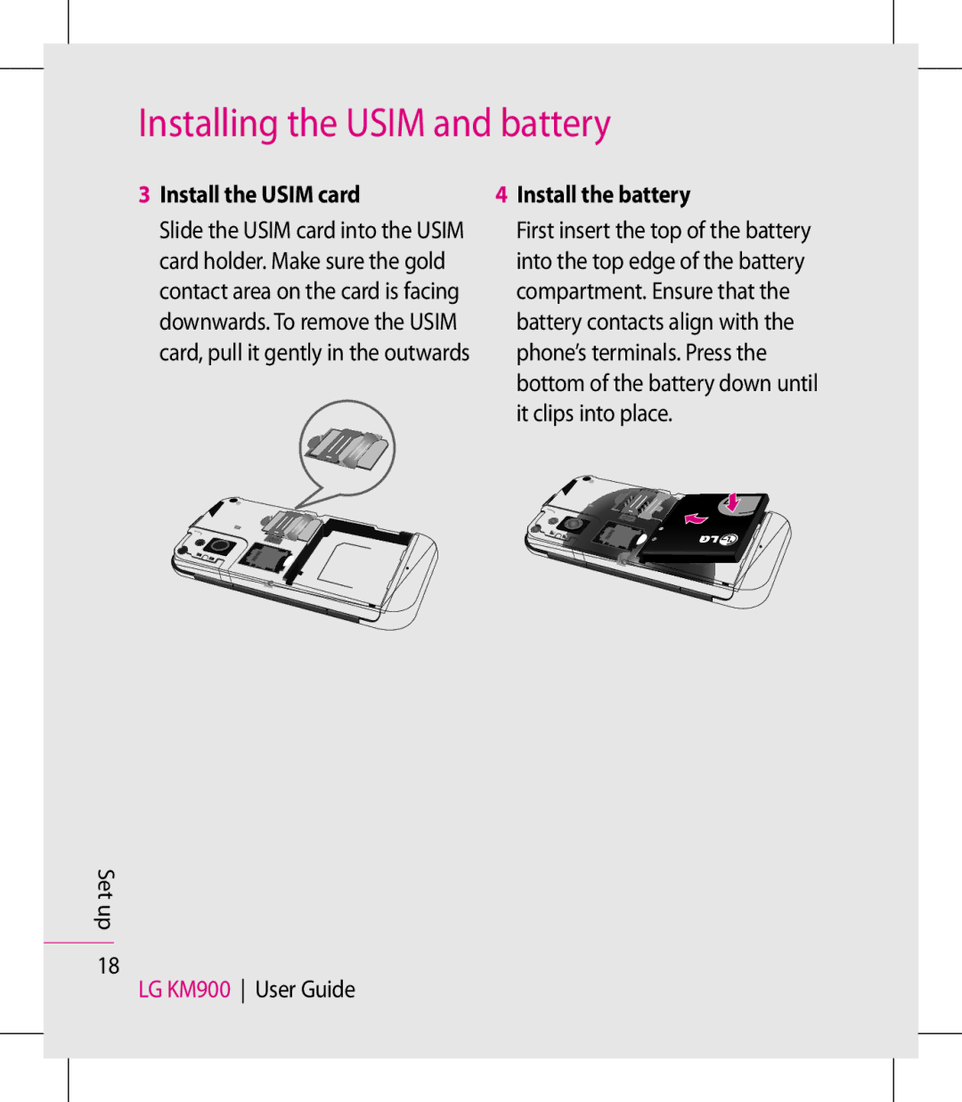 LG Electronics KM900 manual Install the Usim card 