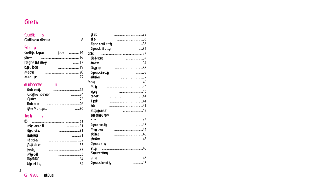 LG Electronics KM900 manual Contents 