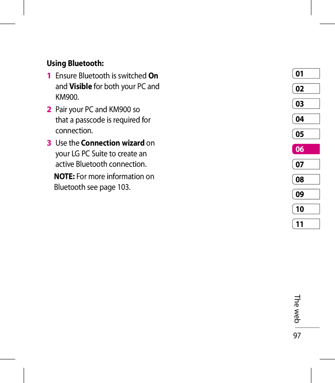 LG Electronics KM900 manual Using Bluetooth, Web 