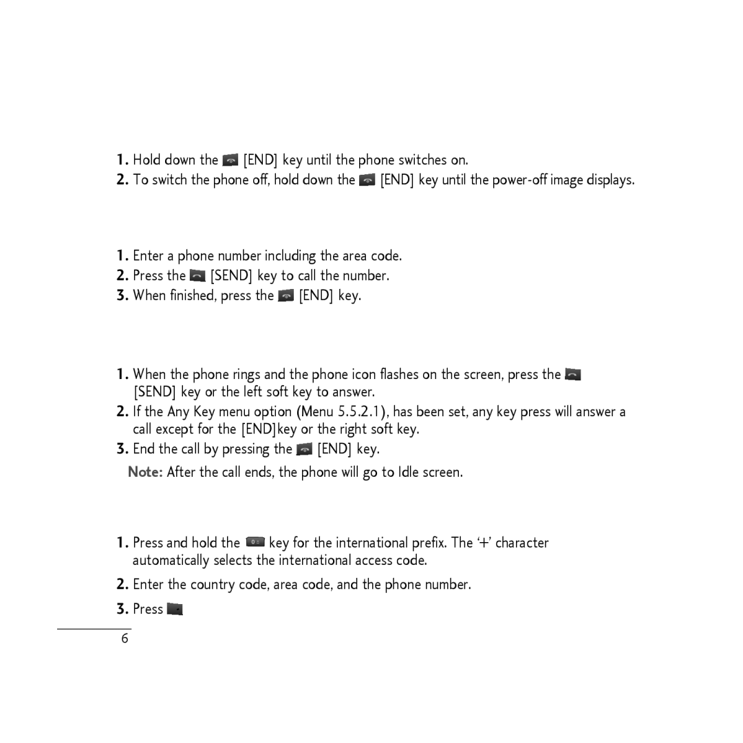 LG Electronics MMBB0296801, KP106b manual Hold down the END key until the phone switches on 