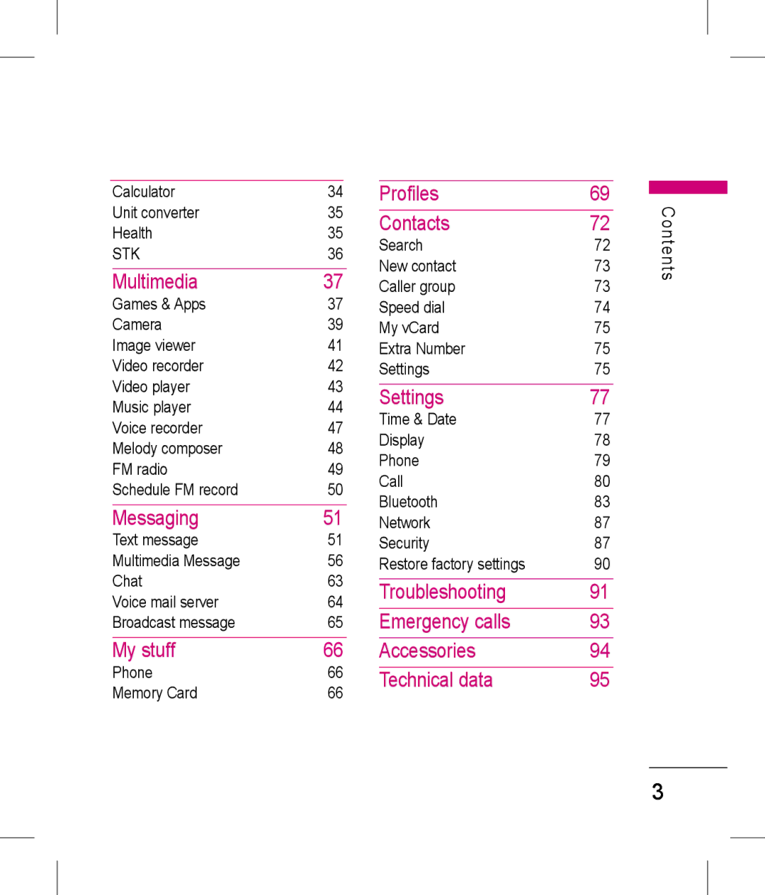 LG Electronics KP199 manual Multimedia, Messaging, My stuff, Profiles Contacts, Settings 