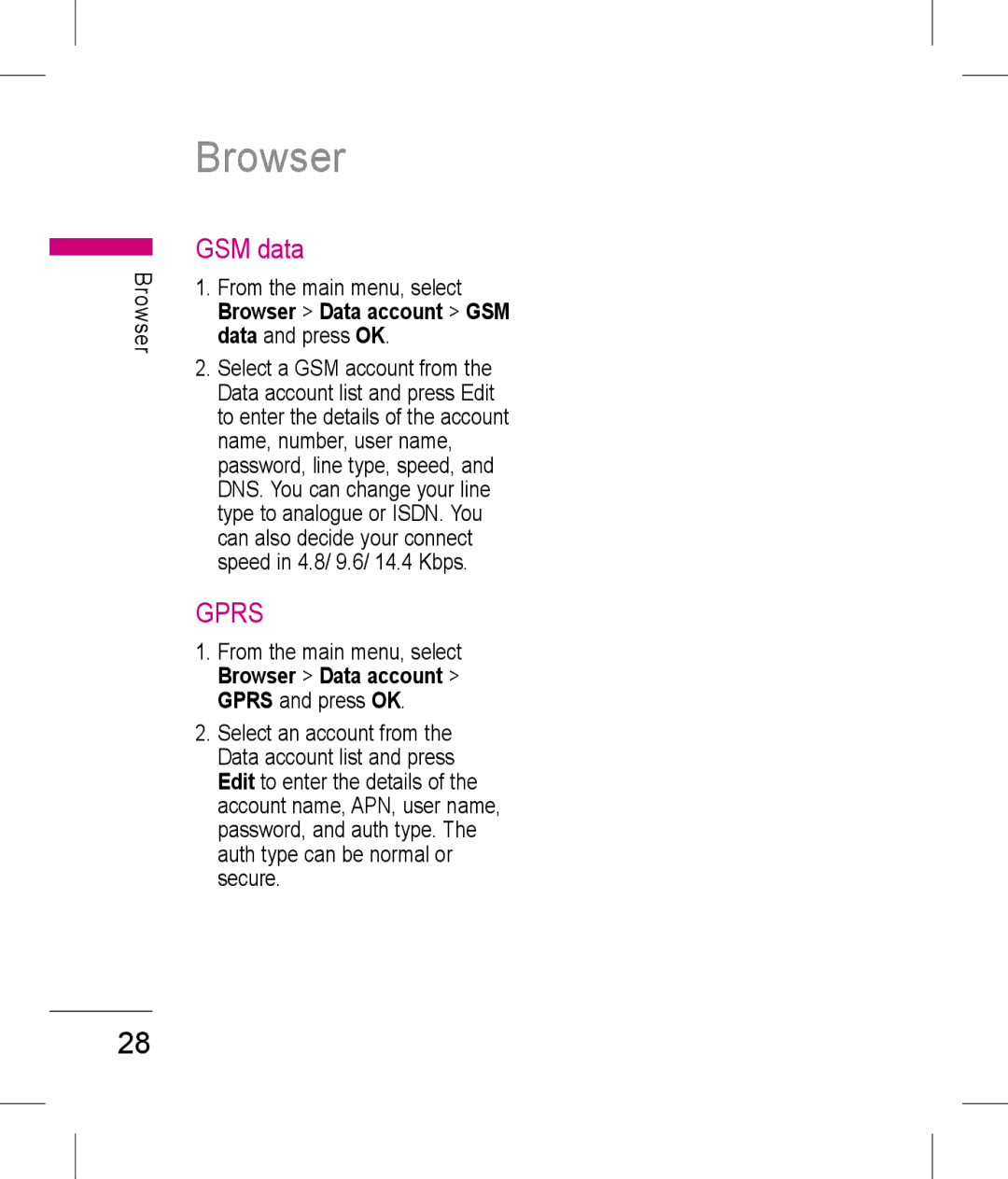 LG Electronics KP199 manual GSM data, Gprs 