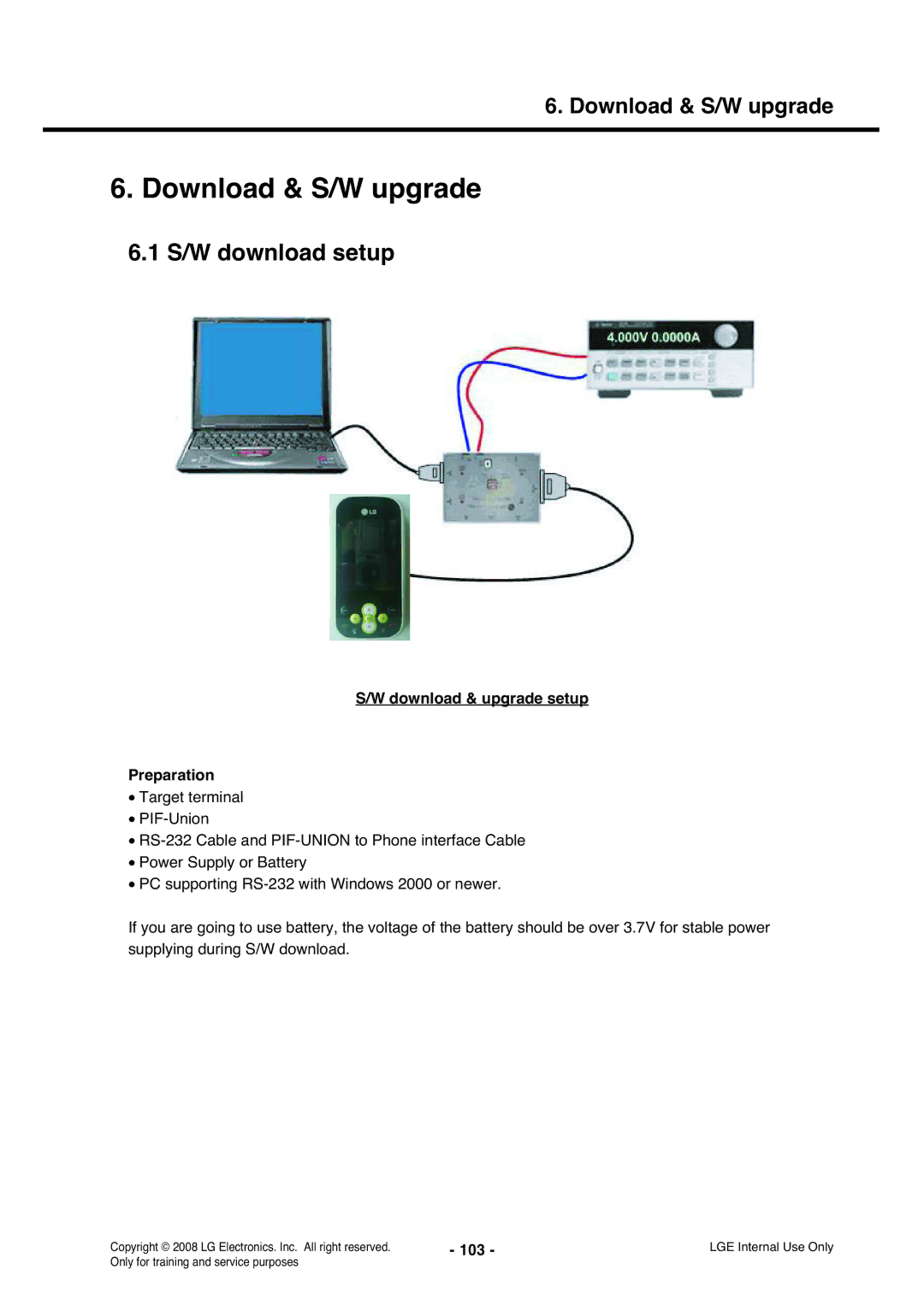 LG Electronics KS360 service manual S/W download setup, Download & upgrade setup Preparation, 103 