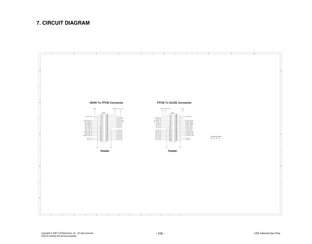 LG Electronics KS360 service manual 113, Main To Fpcb Connector Fpcb To Slide Connector 