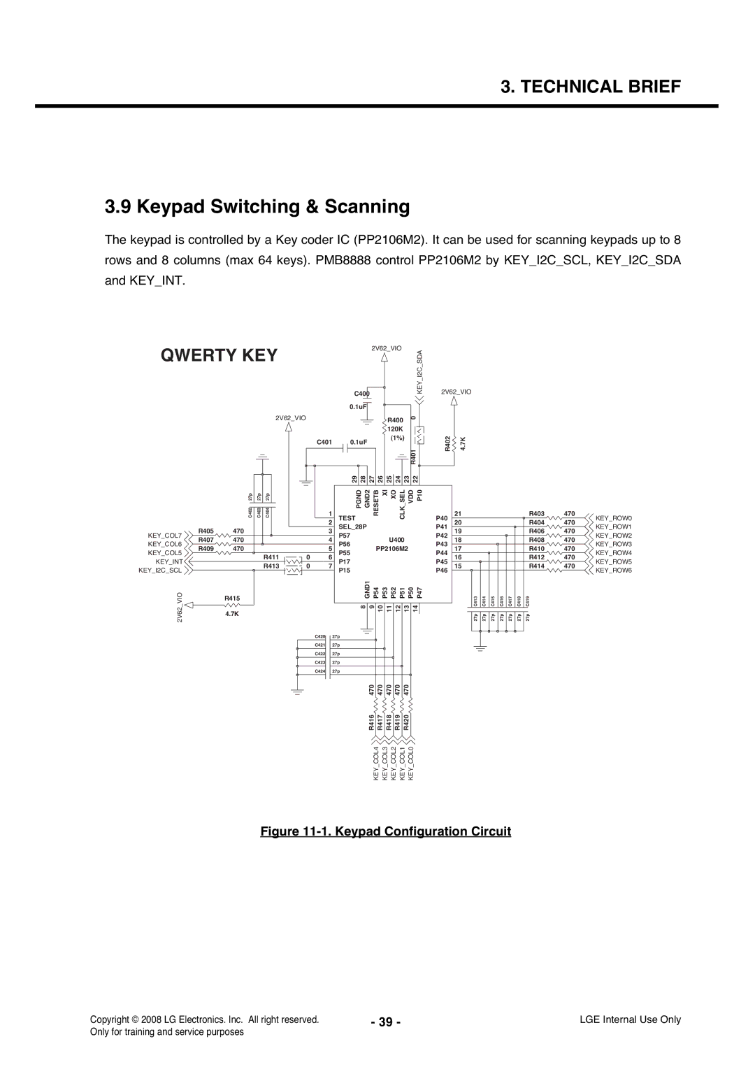 LG Electronics KS360 service manual Keypad Switching & Scanning, Keypad Configuration Circuit 