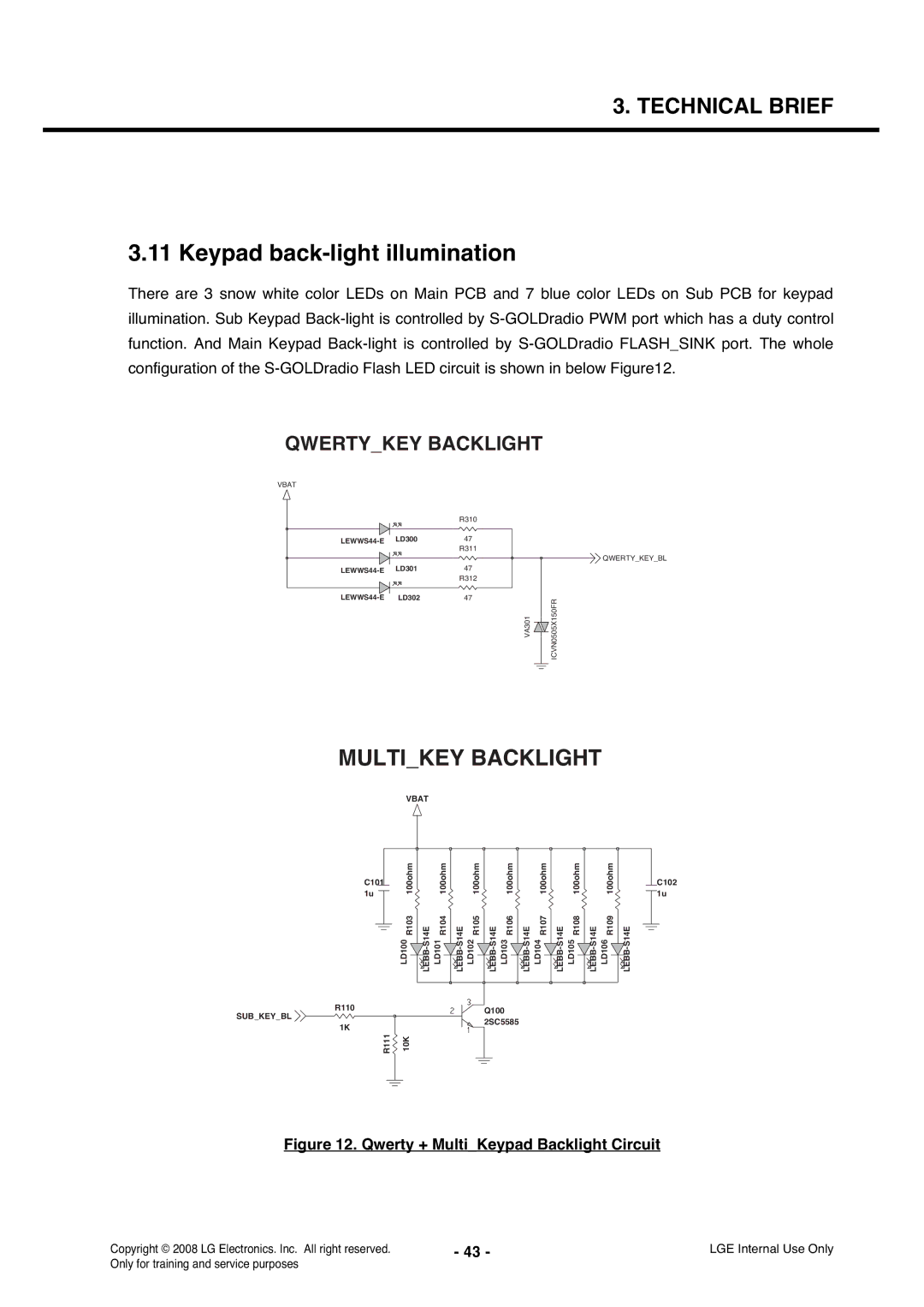 LG Electronics KS360 service manual Keypad back-light illumination, Qwerty + MultiKeypad Backlight Circuit 