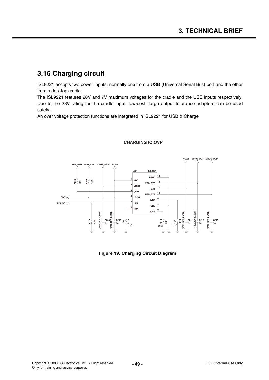 LG Electronics KS360 service manual Charging circuit, Charging IC OVP 