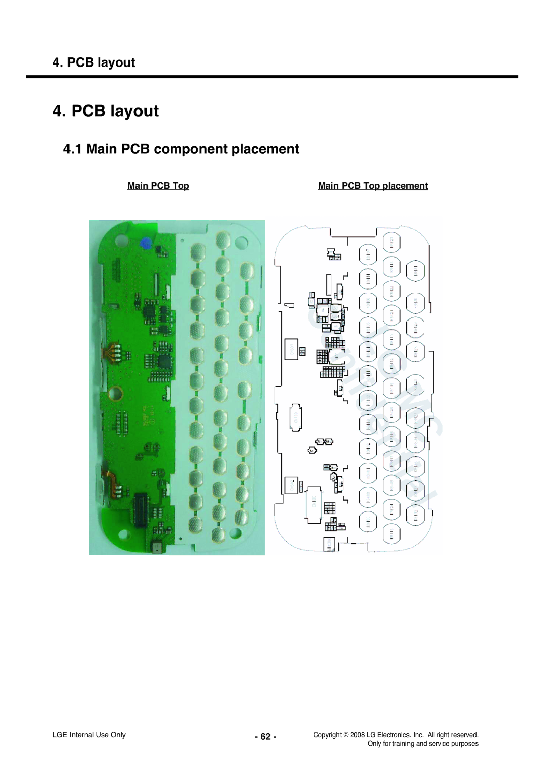 LG Electronics KS360 service manual Main PCB component placement, Main PCB Top 