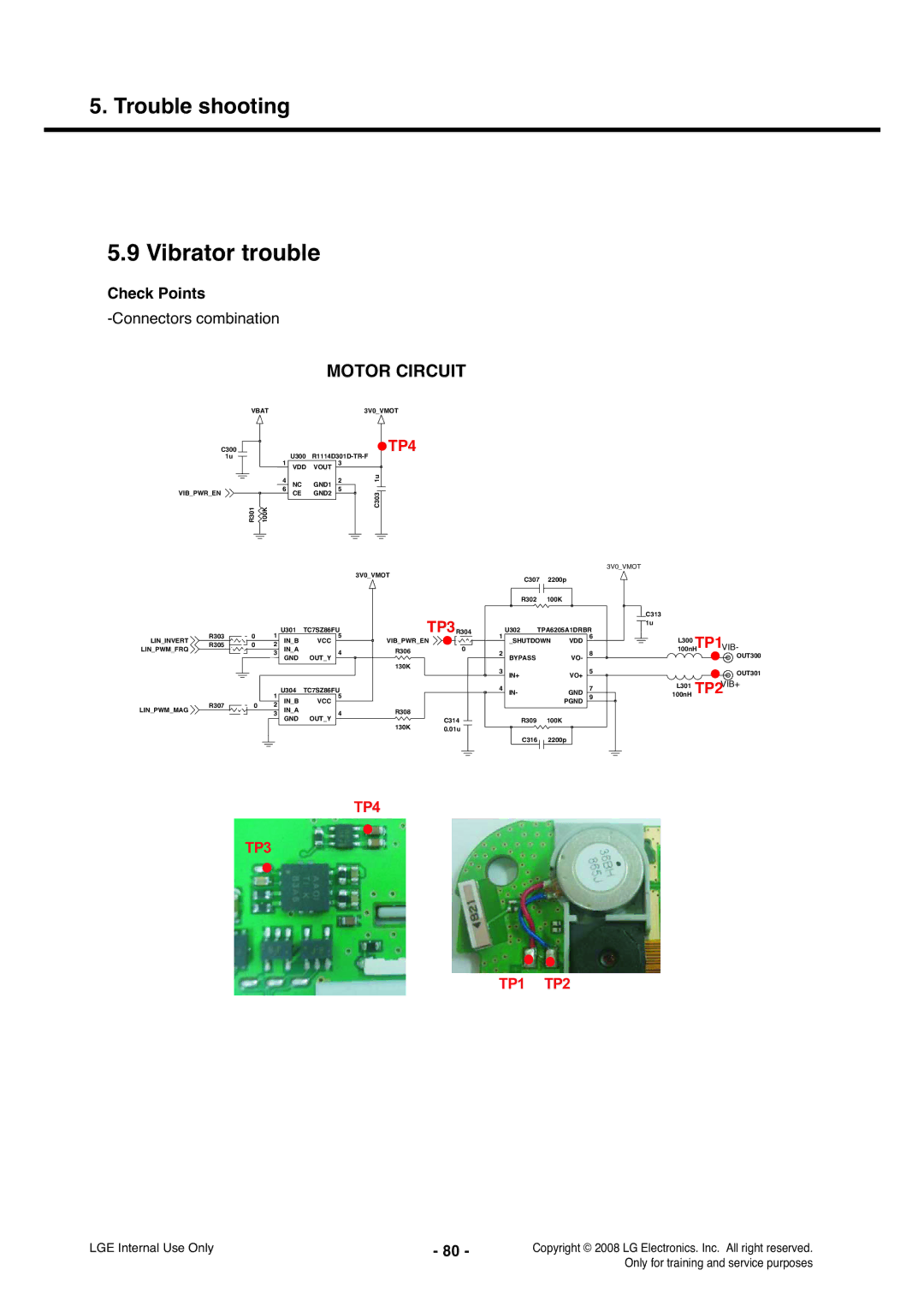 LG Electronics KS360 service manual Vibrator trouble, Connectors combination 