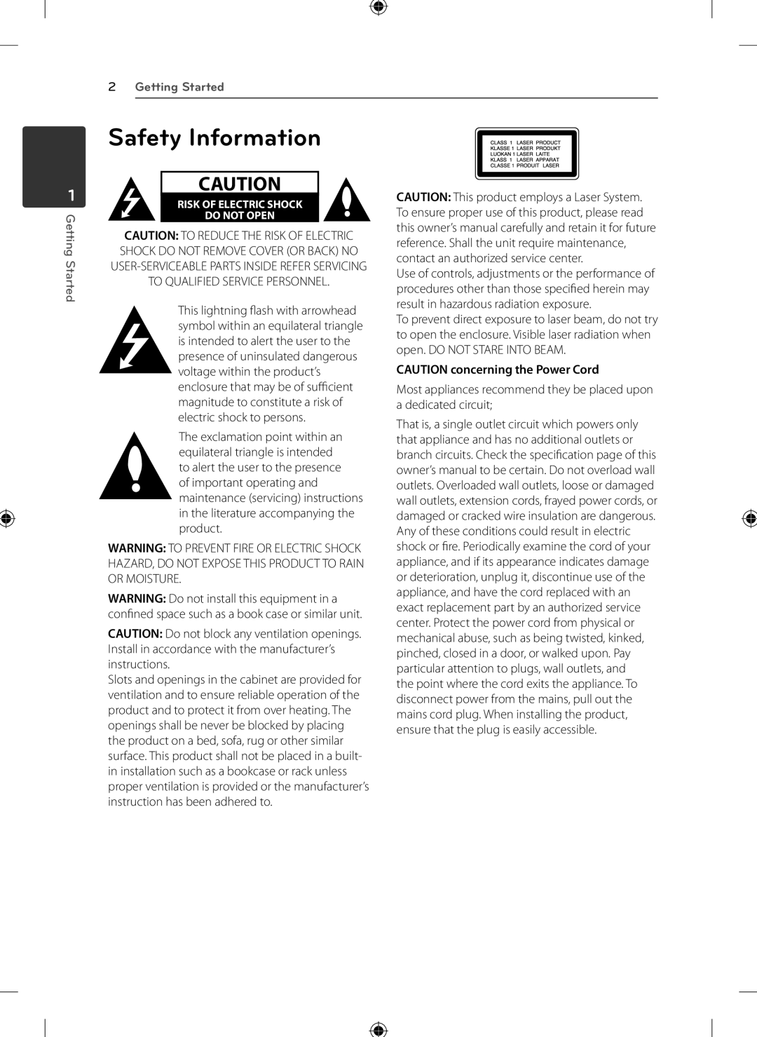 LG Electronics KSM1506 owner manual Safety Information, Risk of Electric Shock Do not Open 