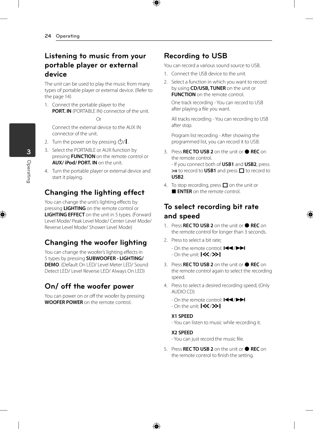 LG Electronics KSM1506 owner manual Changing the lighting effect, Changing the woofer lighting, On/ off the woofer power 