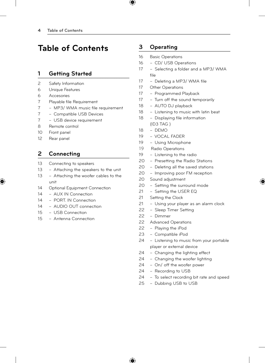 LG Electronics KSM1506 owner manual Table of Contents 