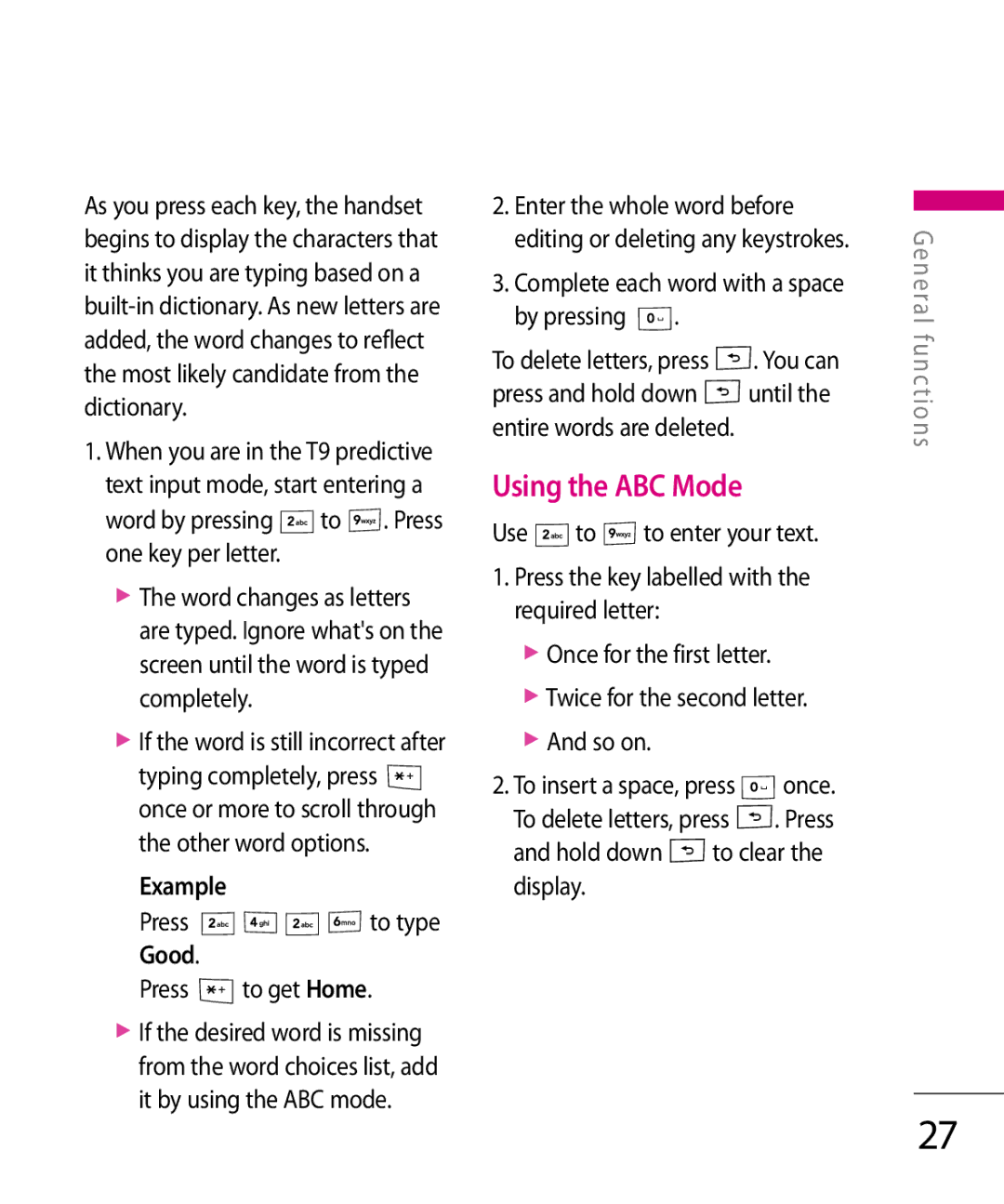 LG Electronics KT 610 manual Using the ABC Mode, Example 