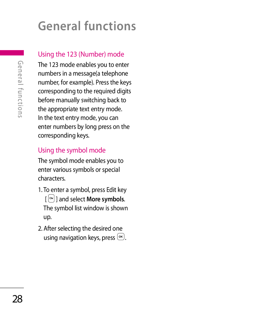 LG Electronics KT 610 manual Using the 123 Number mode 