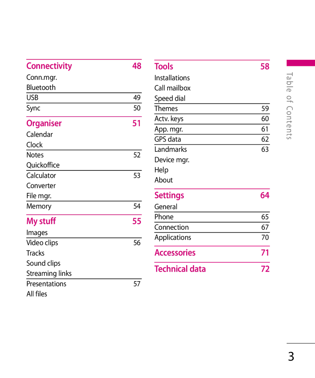 LG Electronics KT 610 manual Conn.mgr Bluetooth, Sync, General Phone Connection Applications 