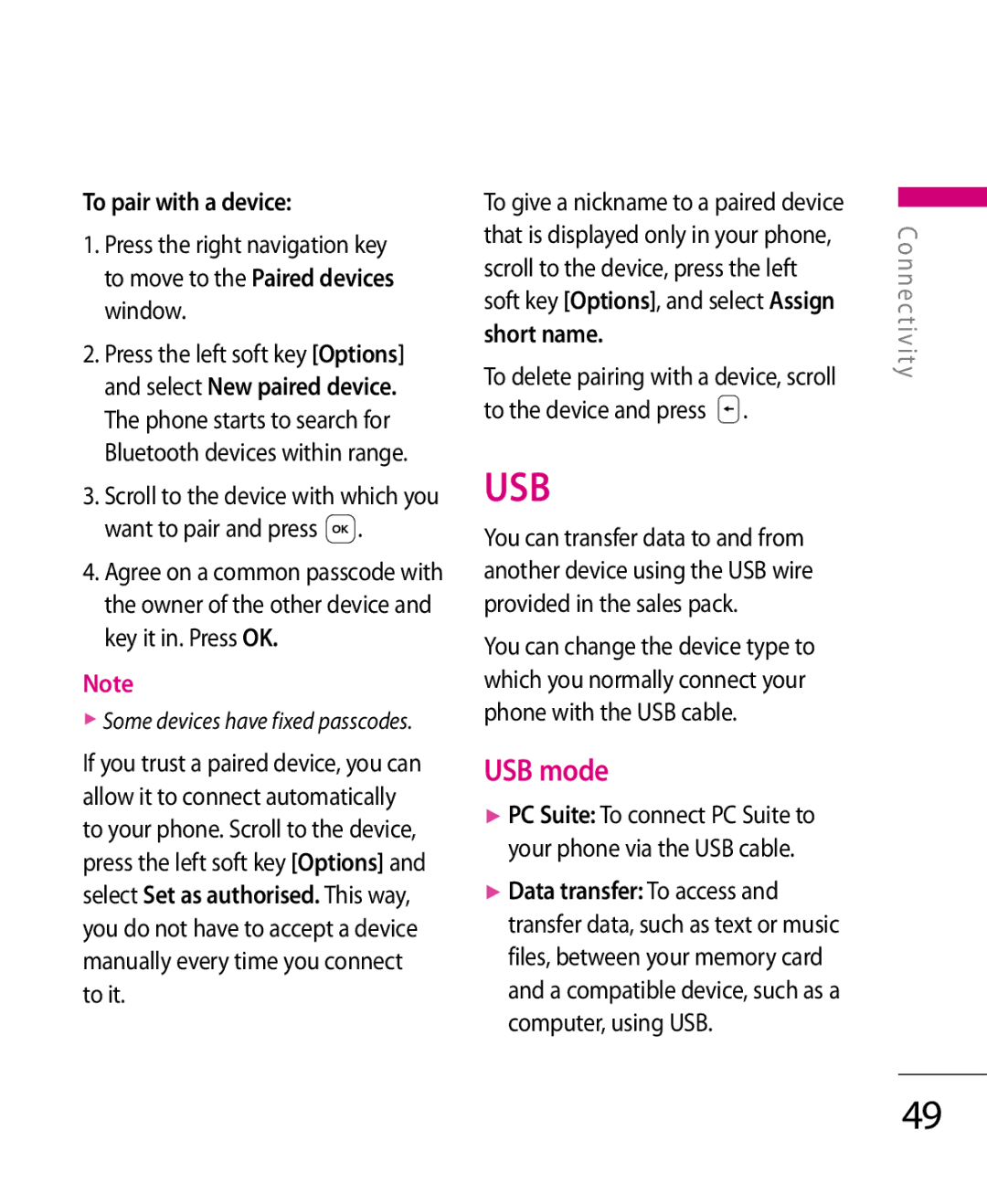 LG Electronics KT 610 manual USB mode, To pair with a device, Short name 