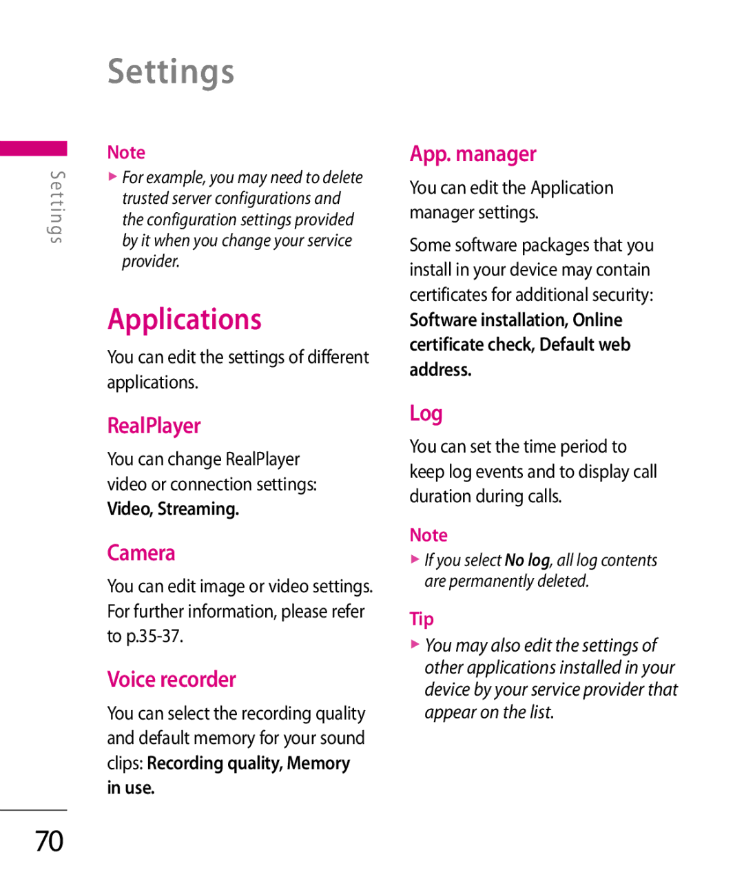 LG Electronics KT 610 manual Applications 