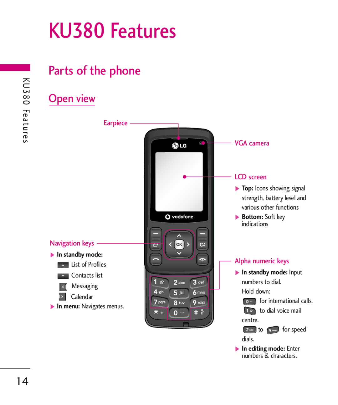 LG Electronics manual KU380 Features, KU 380 Fe at u res 