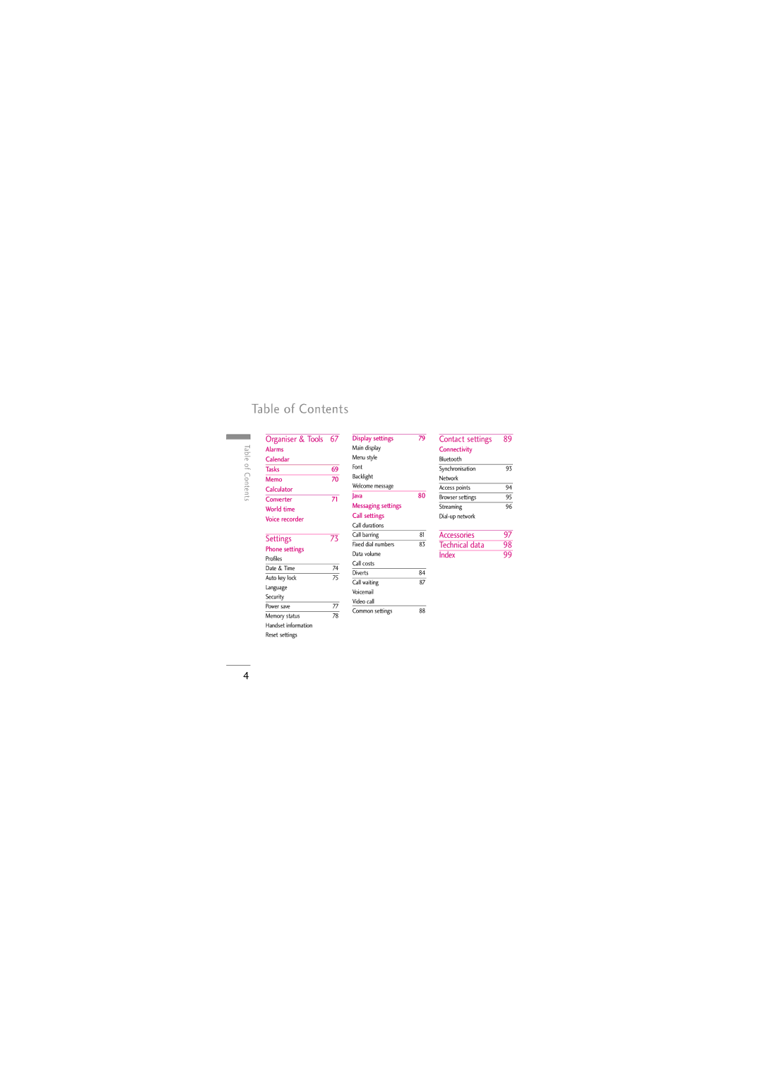 LG Electronics KU970 manual Table of Contents 