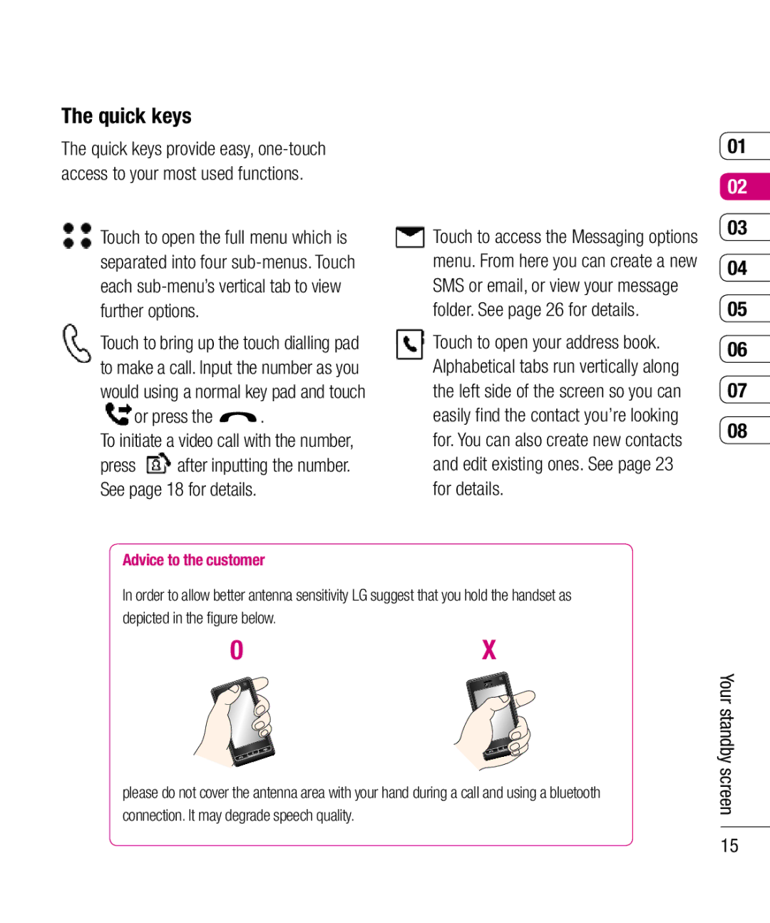 LG Electronics KU990 manual Quick keys, Advice to the customer 