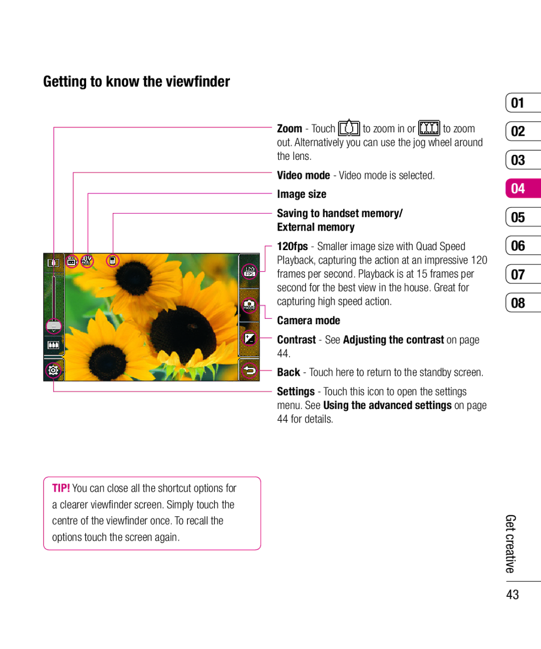 LG Electronics KU990 manual Camera mode Contrast See Adjusting the contrast on 