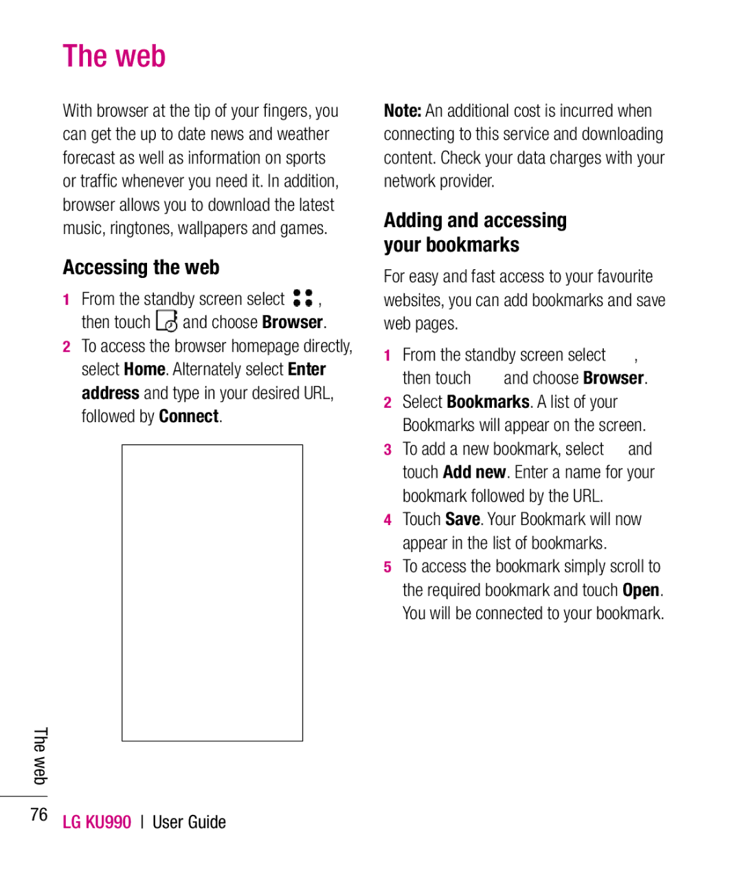 LG Electronics KU990 manual Web, Accessing the web 