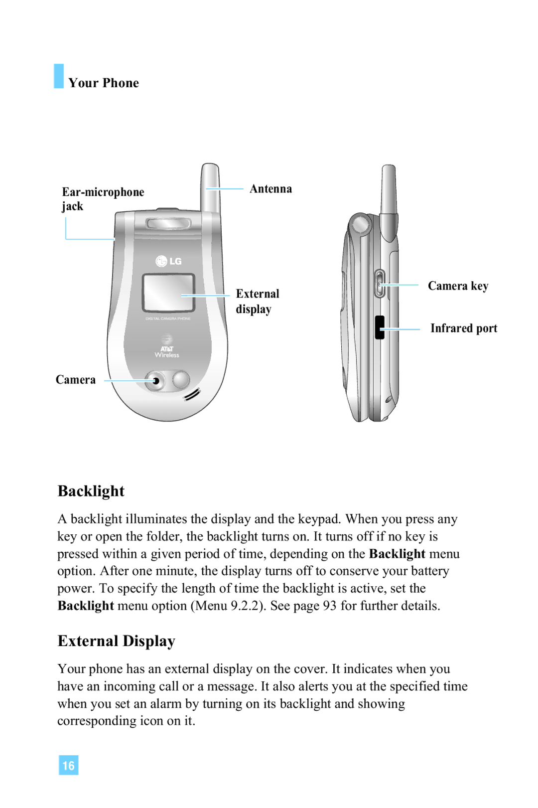 LG Electronics L1150 manual Backlight, External Display 