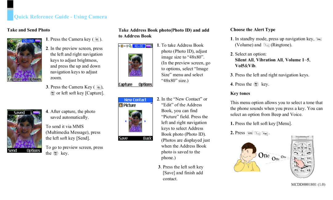 LG Electronics L1150 manual Quick Reference Guide Using Camera 