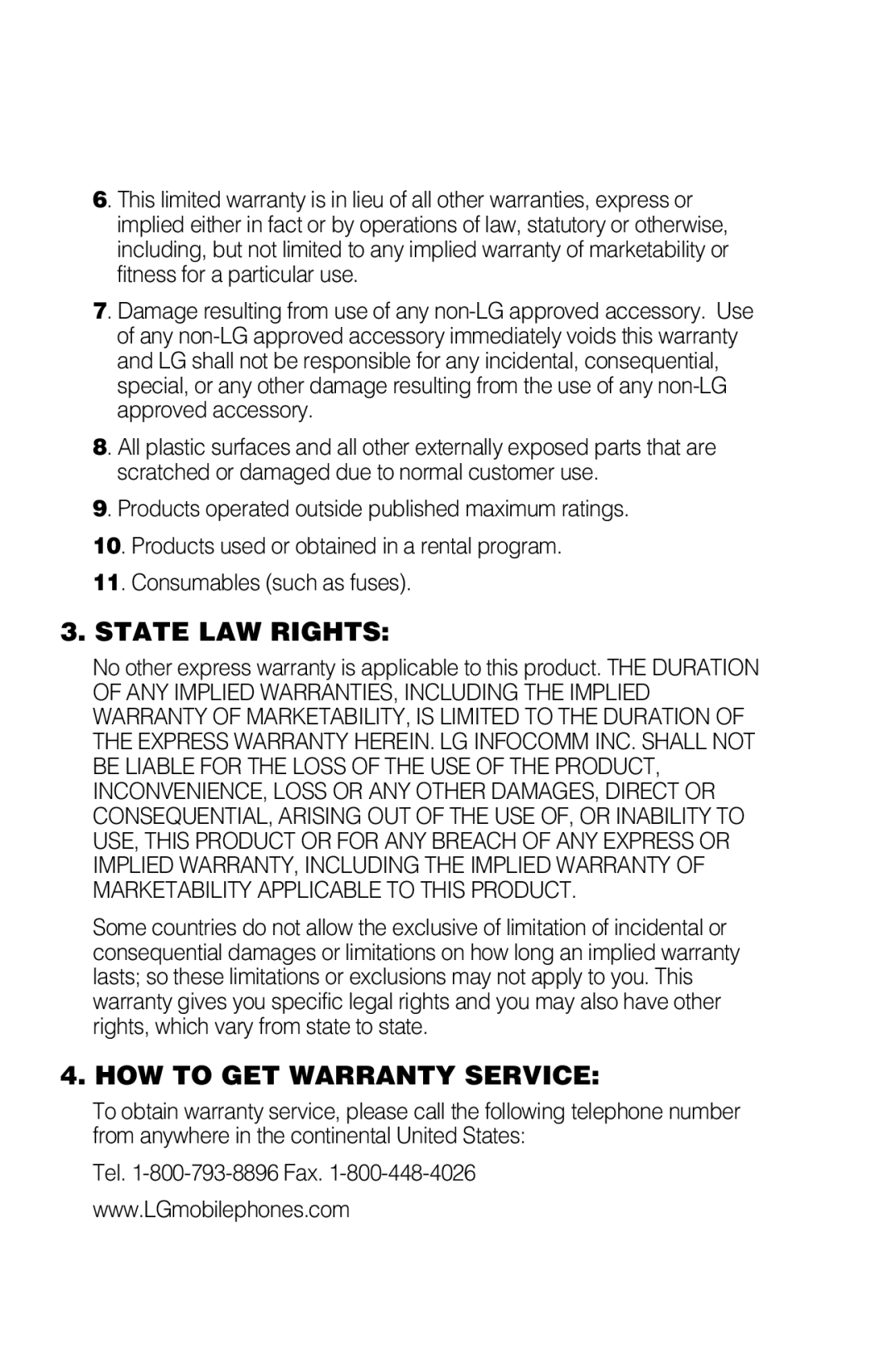 LG Electronics L1150 manual State LAW Rights 