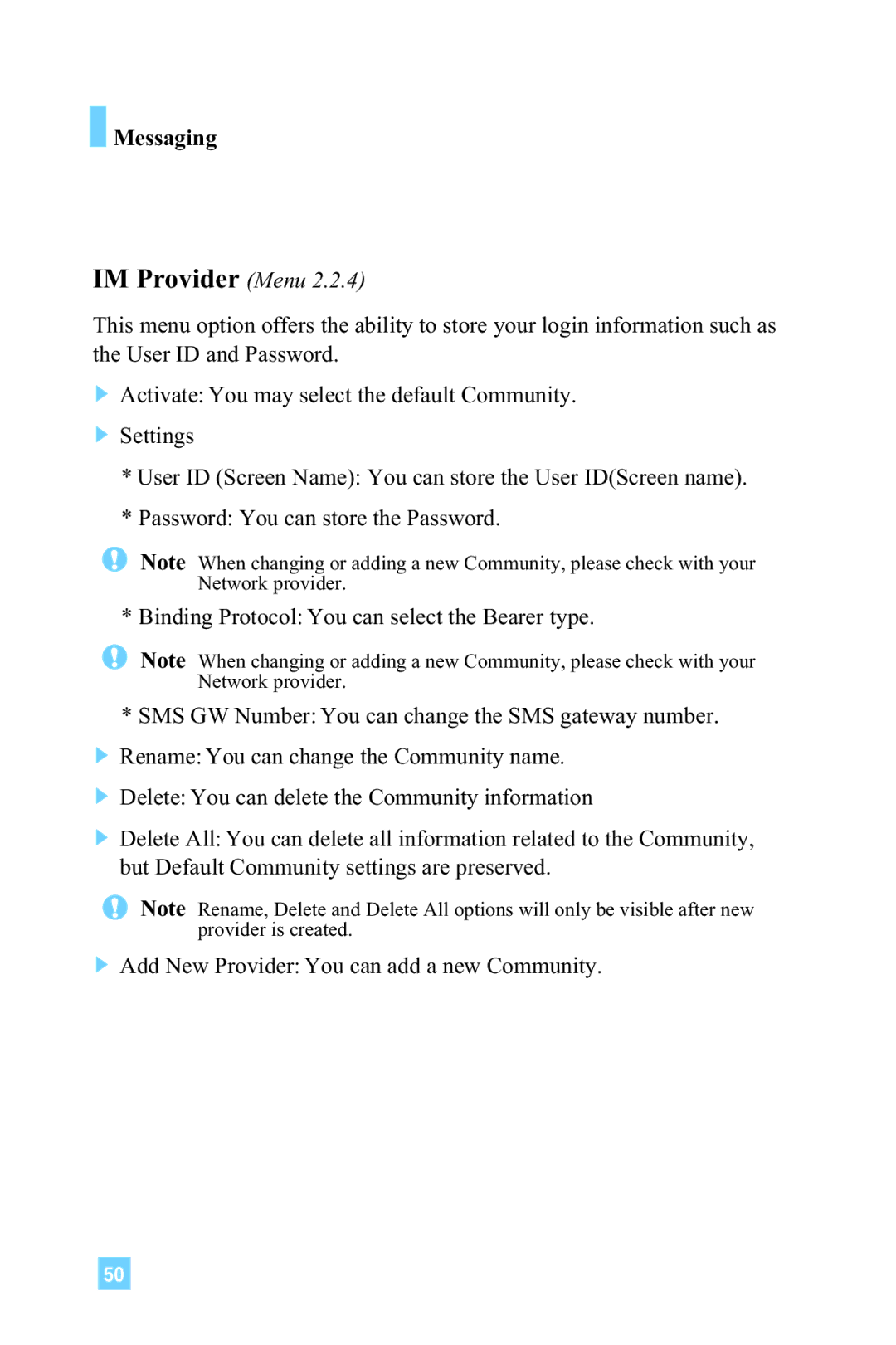 LG Electronics L1150 manual IM Provider Menu 