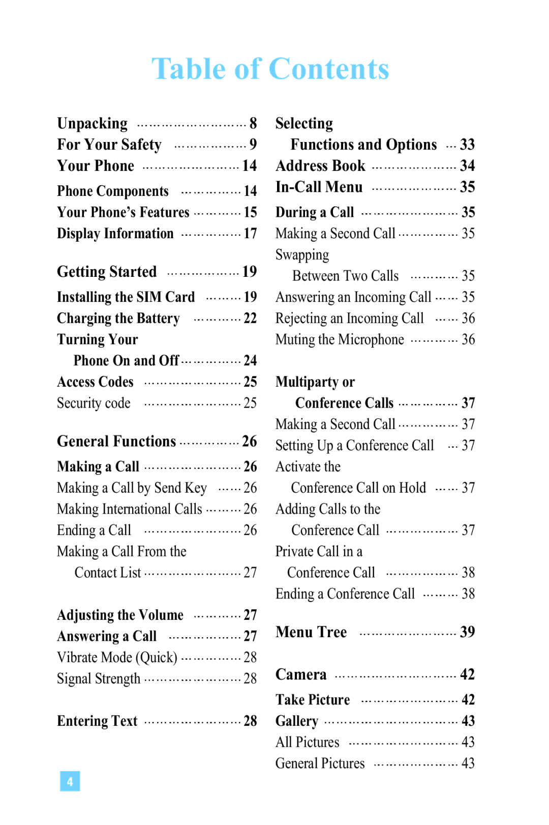 LG Electronics L1150 manual Table of Contents 