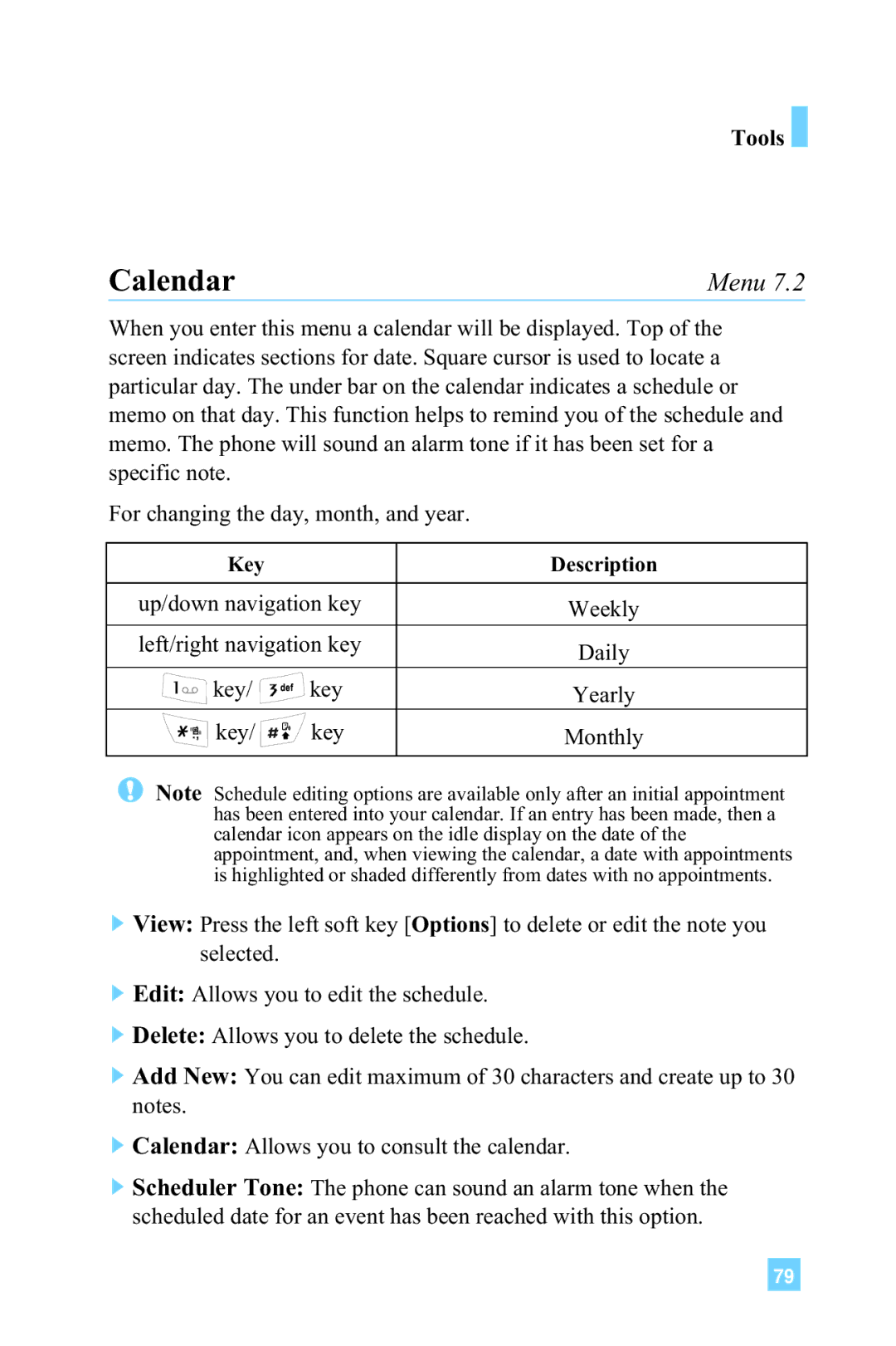 LG Electronics L1150 manual Calendar, Tools 