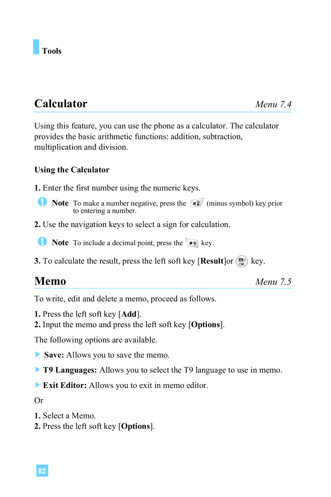 LG Electronics L1150 manual Memo, Using the Calculator 