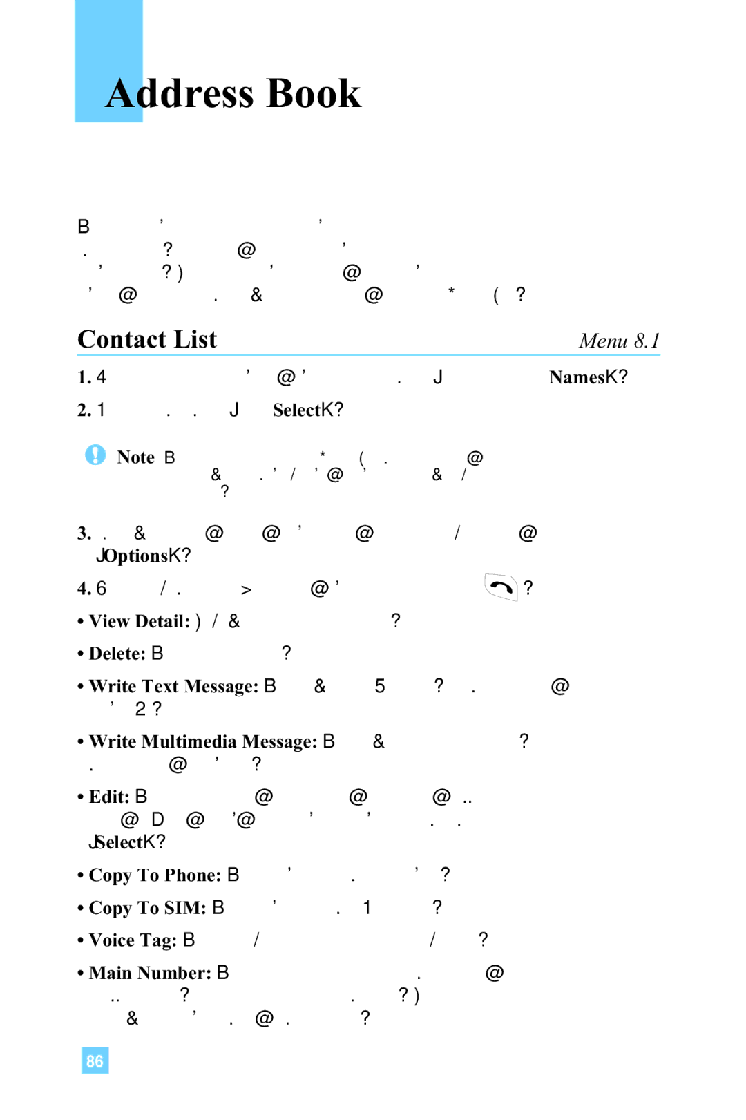 LG Electronics L1150 manual Address Book, Contact List 