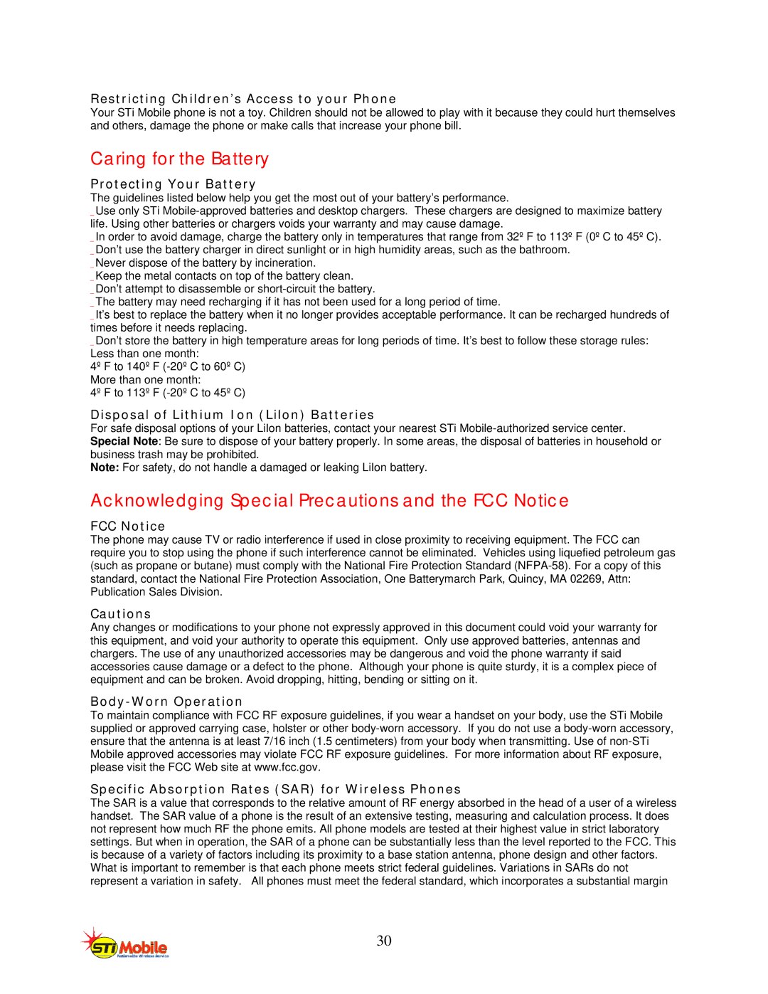 LG Electronics L1200 manual Caring for the Battery, Acknowledging Special Precautions and the FCC Notice 