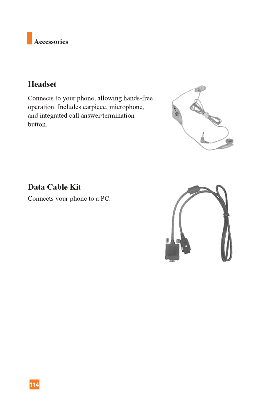 LG Electronics L1400 manual Headset, Data Cable Kit, Accessories 